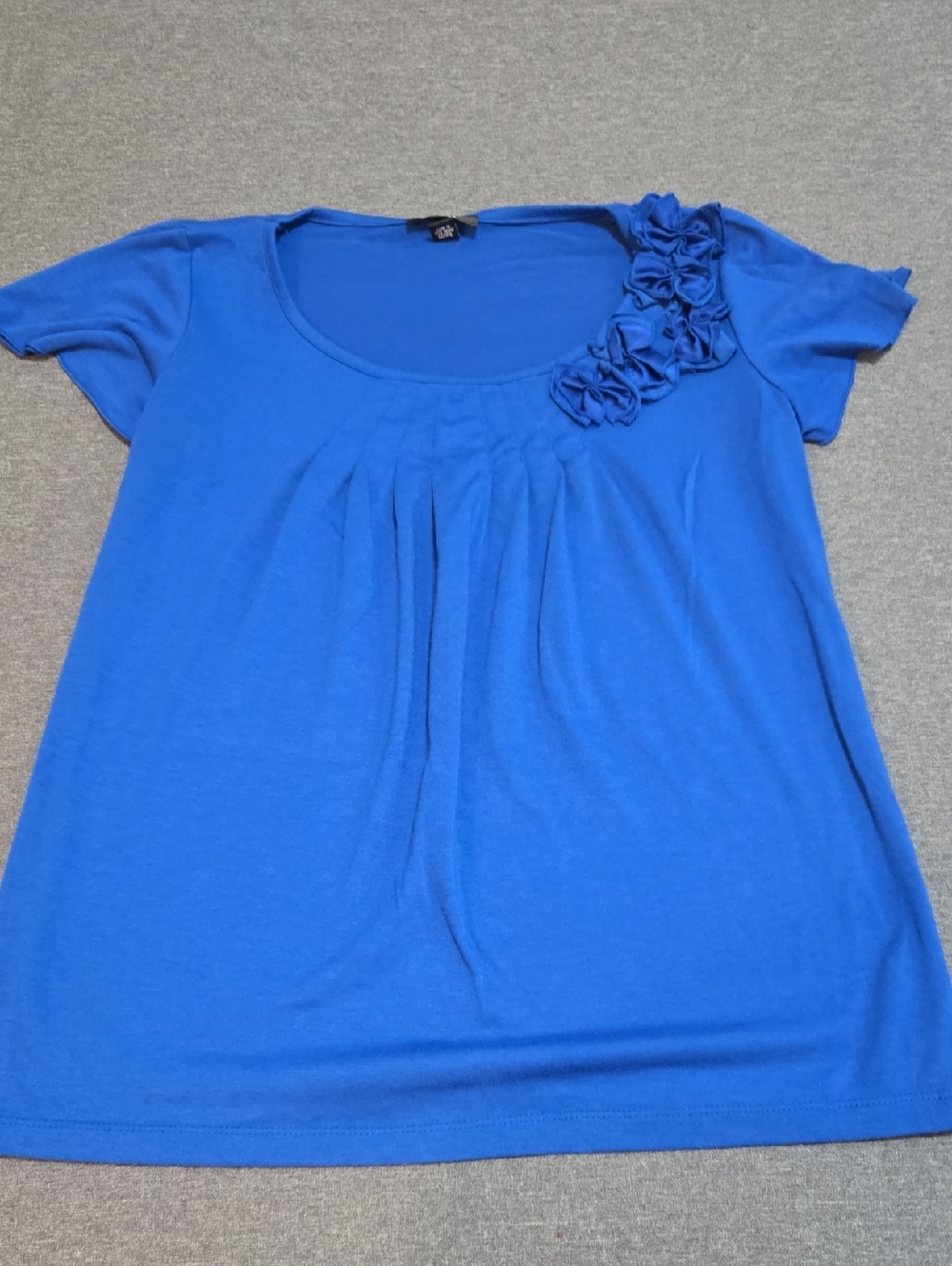 AGB Royal Blue Short Sleeve Scoop Neck Tee with Shoulder Rosettes